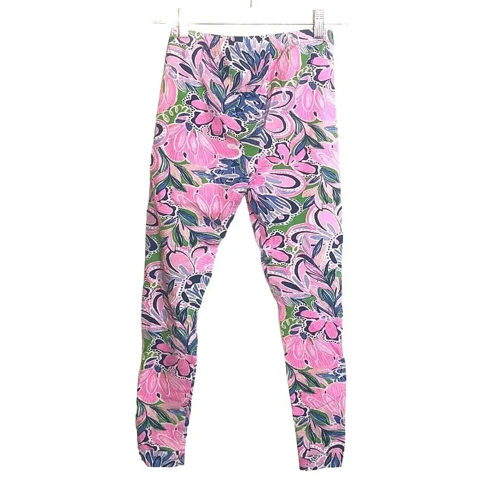 Lilly Pulitzer Corso Pajama Pant Girls Size 12 Gecko Green Print Pink Blue Heart